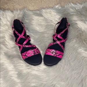 G by Guess: Pink Snake Skin Sandals